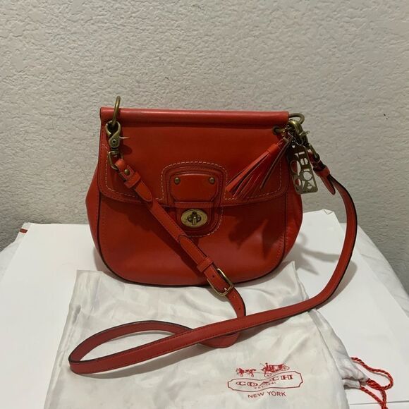 COACH 19132 POPPY LEATHER NEW WILLIS CROSSBODY BAG Vermillion Orange Ltd Edition - Picture 1 of 13